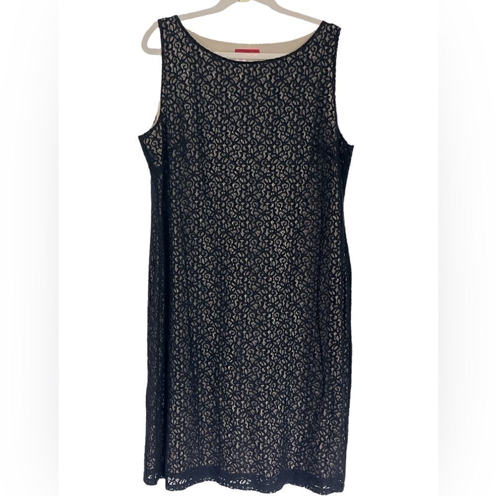 Black Lace floral Shift Dress Nude Lining Cotton Blend by Tapemeasure XL